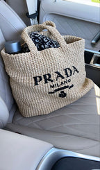 Prada Raffia Bag Handbag Beach Bag for Summer - Brown — view 3