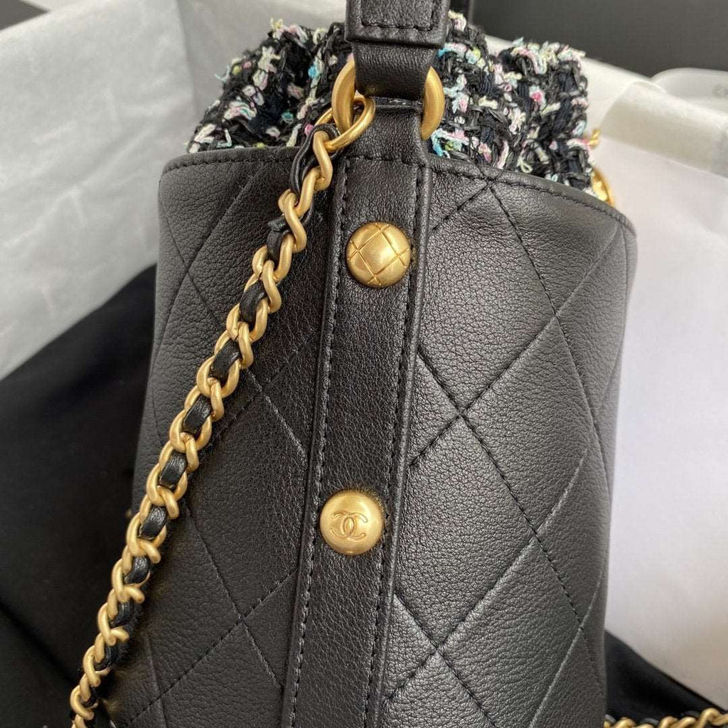 Chanel 2020 Tweed Soul Bucket Bag Black — view 4