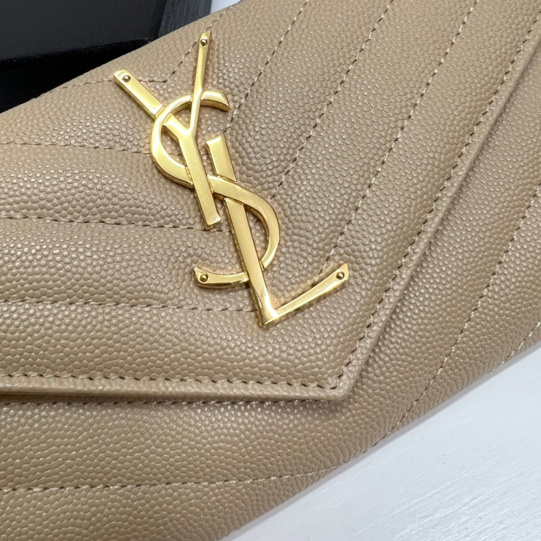 YSL Long Wallet Beige Leather Gold Tone 10772 19cm — view 6