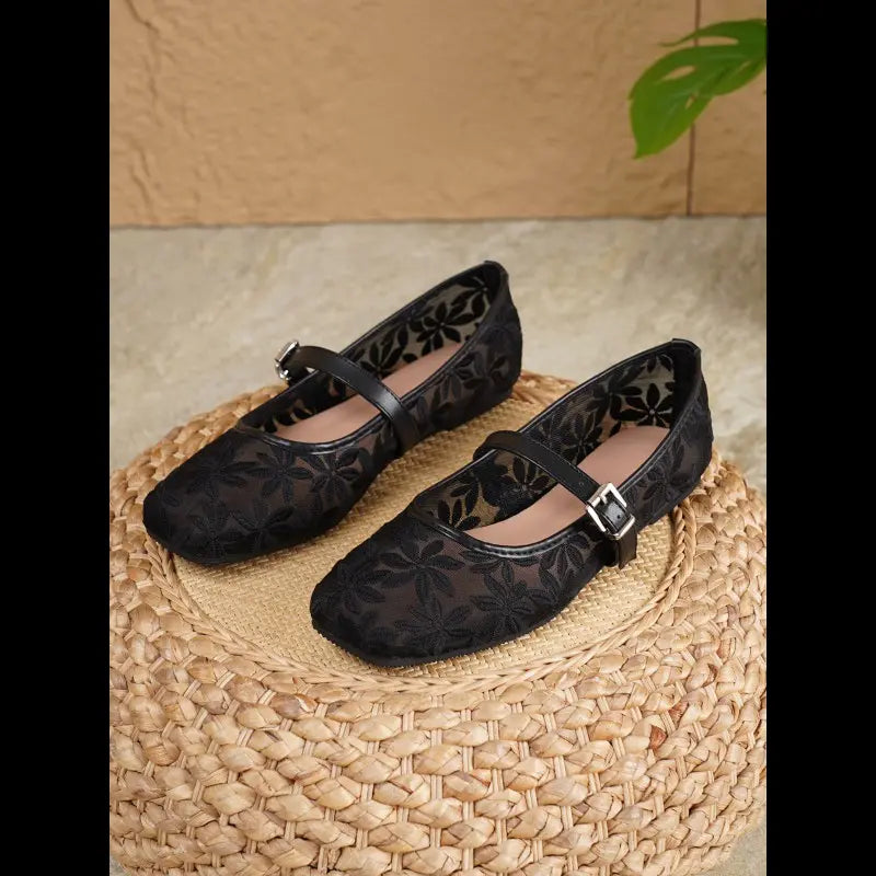 Dolce Lace Flats - Black — view 1