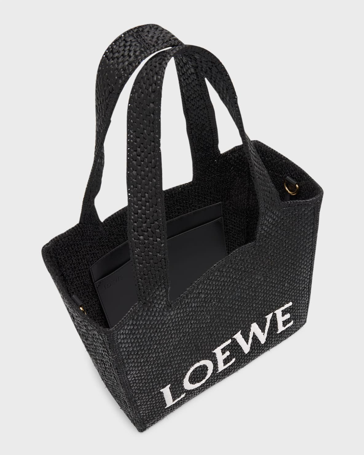 Loewe Logo Raffia Tote Bag - Black — view 5