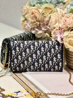 Dior Bobby Wallet On Chain East West Blue Oblique Jacquard — view 3