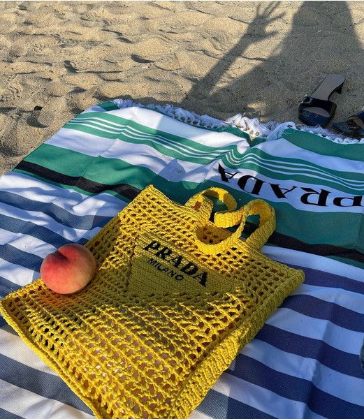 Prada Women's Natural Crochet Tote Bag-Yellow — view 4