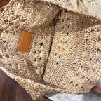 YSL Panier Medium in Raffia and Vegetable-Tanned Leather Tote Bag - Yellow — view 4