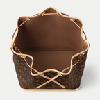 LV Noé Monogram Canvas Bucket Shoulder Bag with Leather Trim and Drawstring Closure - Brown — view 3