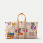 LV Keepall Bandoulière 45 Monogram Dune Canvas Travel Handle Shoulder Bag with Leather Trim and Travel Patches — view 3