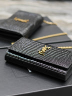 YSL Kate Croc Embossed Black Gold Hardware Shoulder Bag — view 3