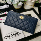 Chanel Caviar Quilted Classic Zip Boy Pouch - Navy — view 1