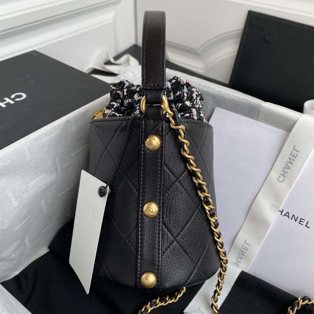 Chanel 2020 Tweed Soul Bucket Bag Black — view 3