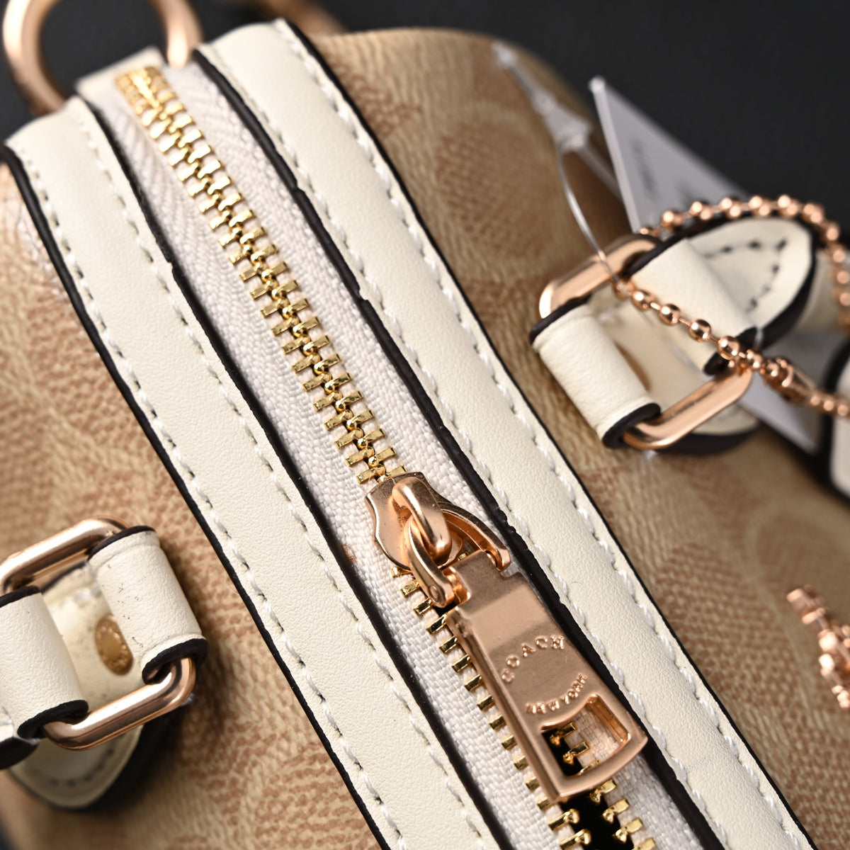 Coach Rowan Satchel – Signature Canvas Top Handle Bag with Crossbody Strap (Khaki/Chalk) — view 6