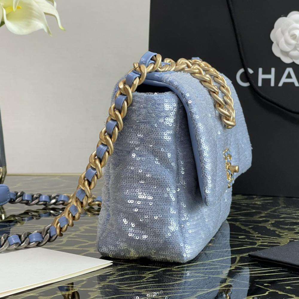 Chanel 19 Sequin Flap Bag - Light Blue — view 4