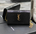 YSL Kate Croc Embossed Black Gold Hardware Shoulder Bag — view 7
