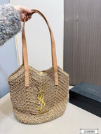 YSL Saint Laurent Vacation Casual Raffia Woven Tote Bag — view 1