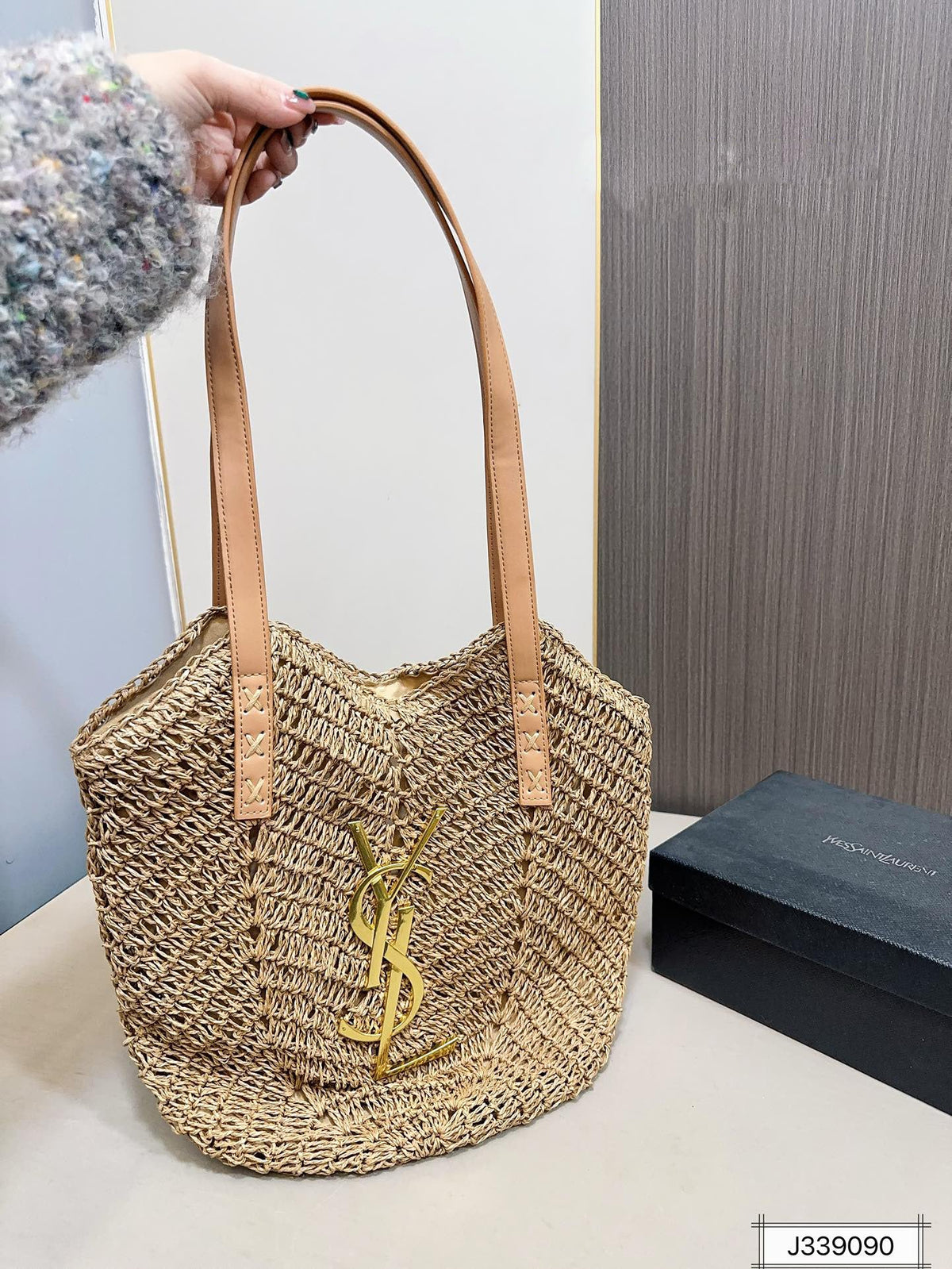 YSL Saint Laurent Vacation Casual Raffia Woven Tote Bag — view 1