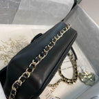 Chanel Pearl Logo Strap Flap Bag Black — view 4