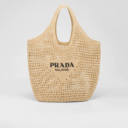 Prada Raffia Tote Bag-Khaki — view 2