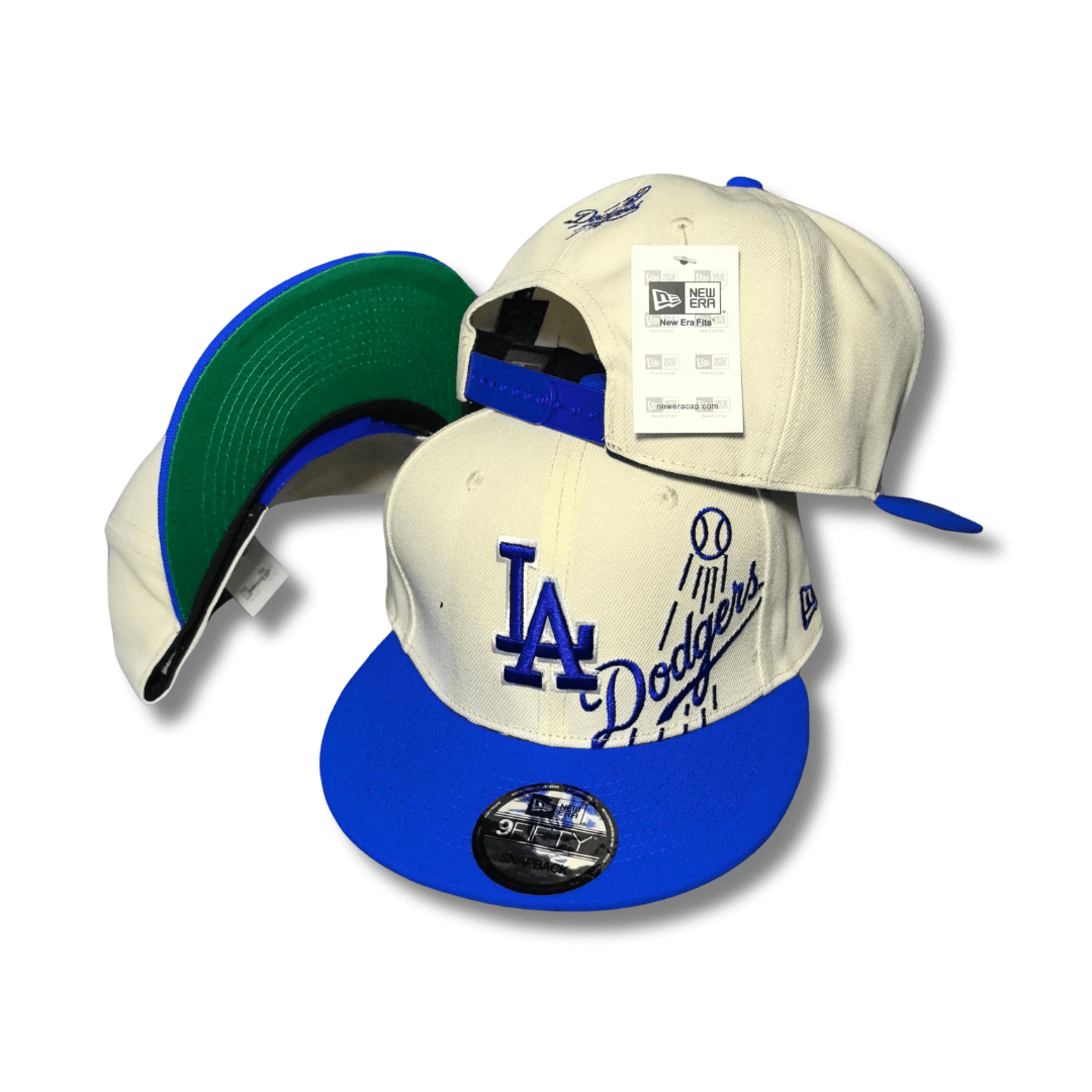 Los Angeles Dodgers Cream and Blue with Script Design - Snapback Cap — view 1