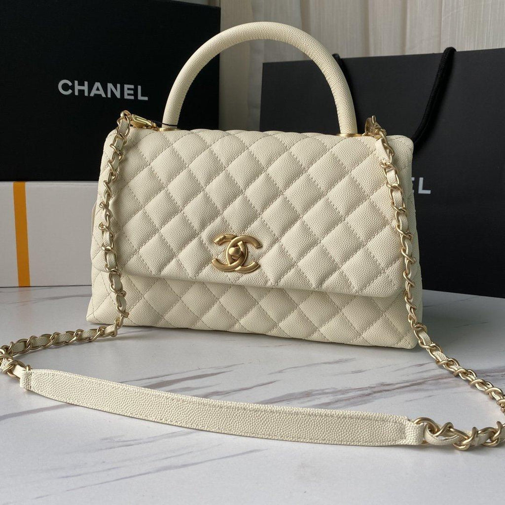 Flap Bag with Top Handle - White — view 1