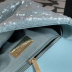 Chanel Sequin Quilted Medium Flap Bag - Sky Blue — view 5