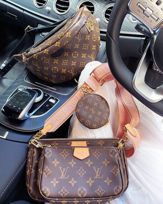 LV Multi Pochette Accessoires Monogram Canvas Crossbody Shoulder Bag with Pink Strap and Two Pouches — view 5