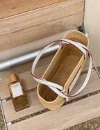 Loewe Small Square Basket Bag in Raffia and Calfskin Naturalwhite — view 3