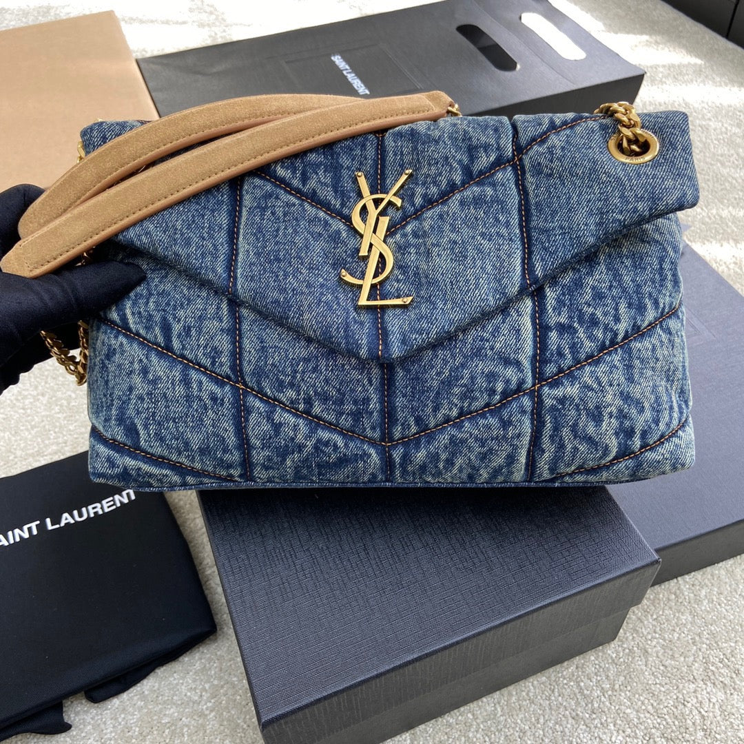 YSL Puffer Denim Bag - Blue — view 1
