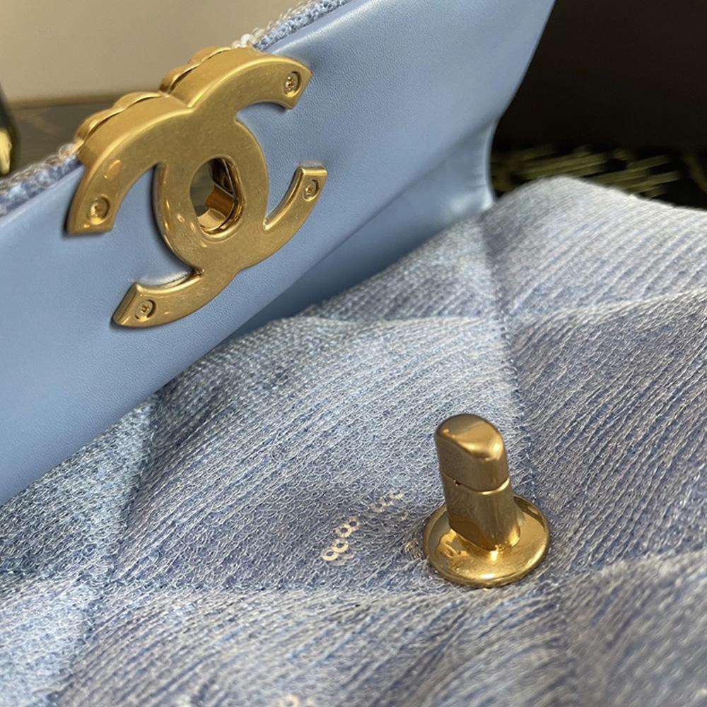 Chanel 19 Sequin Flap Bag - Light Blue — view 8