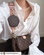 LV Multi Pochette Accessoires Monogram Canvas Crossbody Shoulder Bag with Pink Strap and Two Pouches — view 2