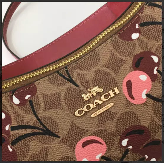 Teri Shoulder Bag Signature Canvas Cherry Print - Tan | Cherry — view 4