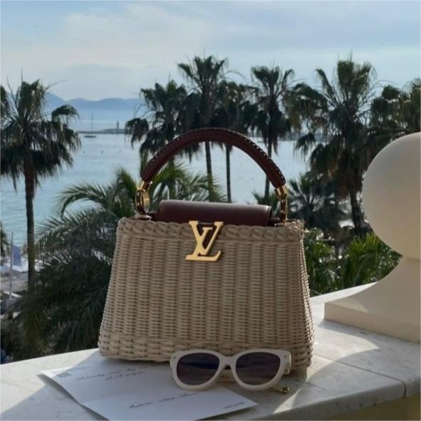 LV Capucines BB Rattan Woven Handle Shoulder Bag with Leather Trim — view 1