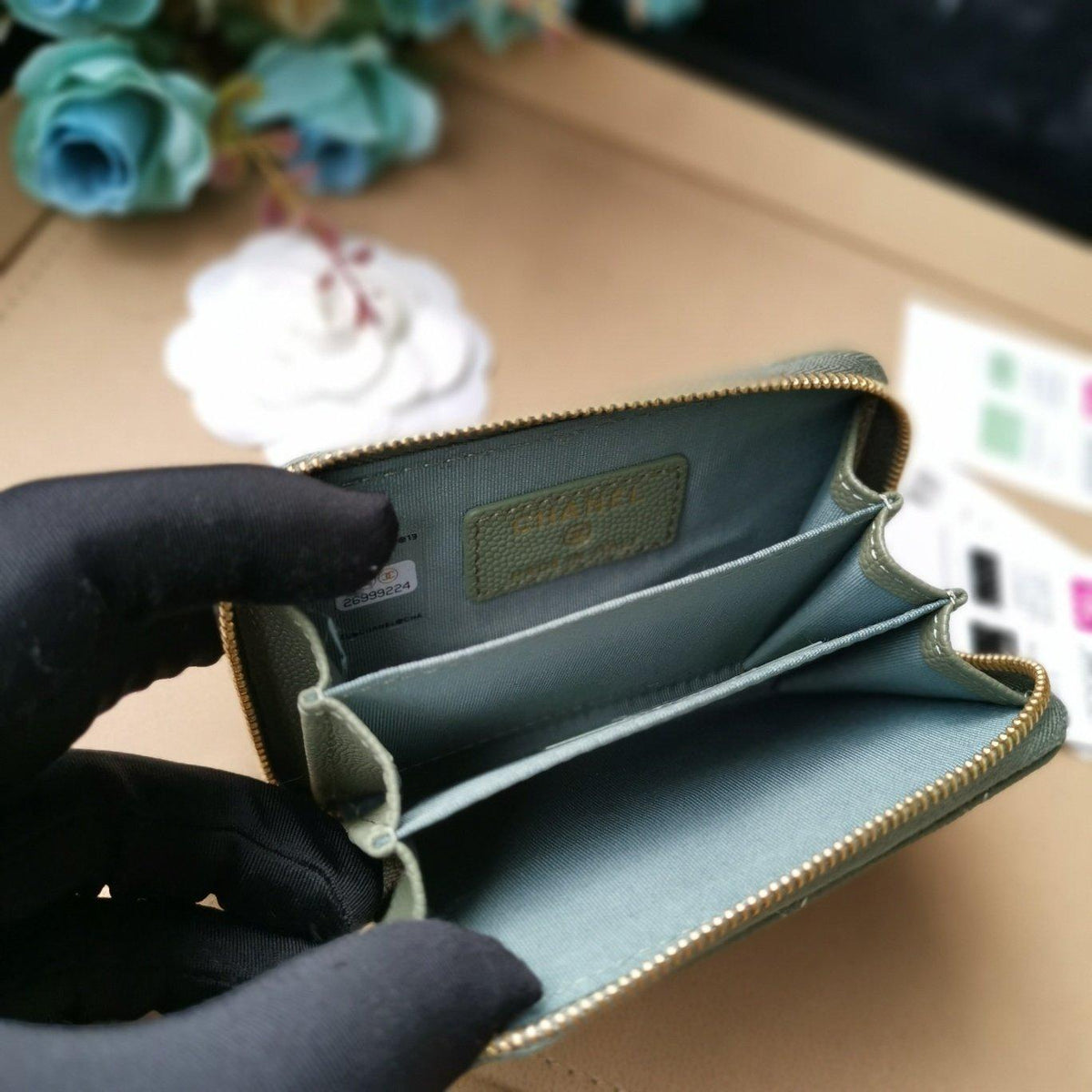 Chanel Quilted Caviar Leather Wallet with CC Logo and Zip Closure — view 7