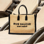 Saint Laurent Rive Gauche Tote Bag in Raffia and Leather - Straw — view 1