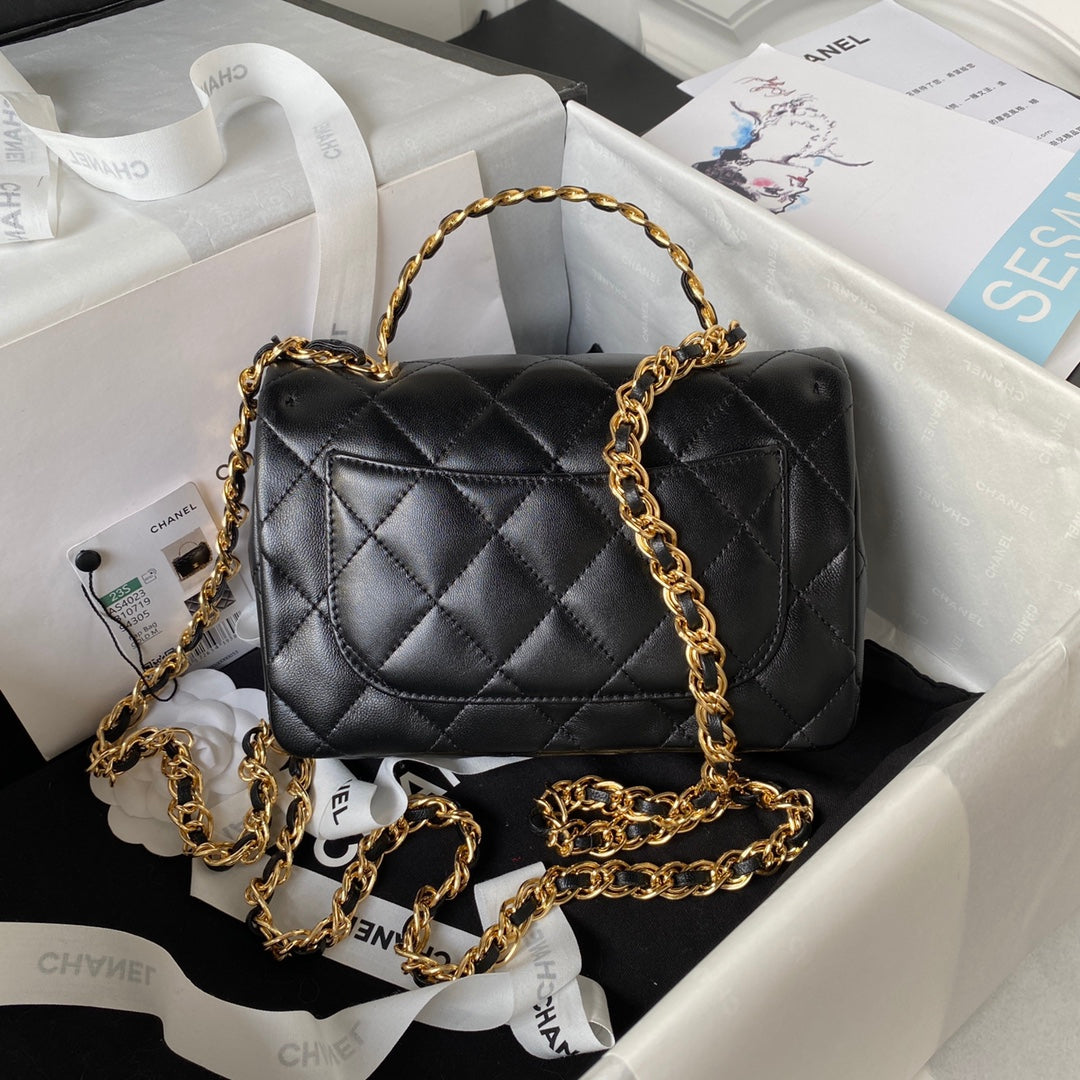 Chanel Flap Bag Gold Top Handle Black — view 2