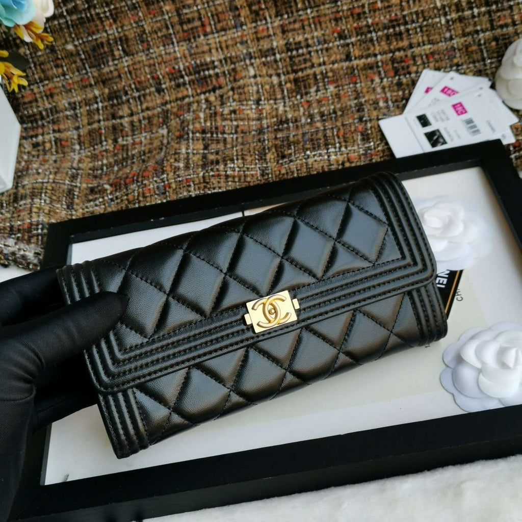 Chanel Boy Long Flap Wallet Lambskin - Black — view 1