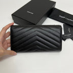 YSL Long Wallet Black Leather Gold Tone 10769 19cm — view 2