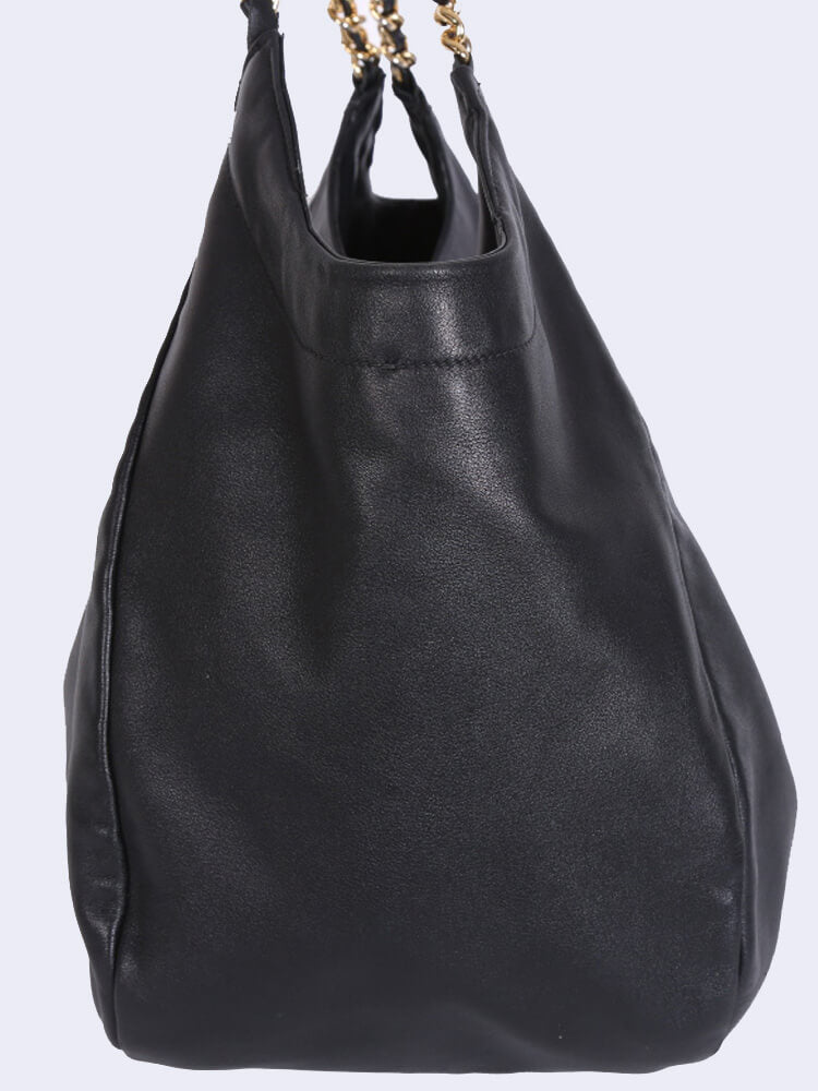Prada Vitello Soft Chain Handle Shoulder Bag Nero - Black/Silver Hardware — view 7