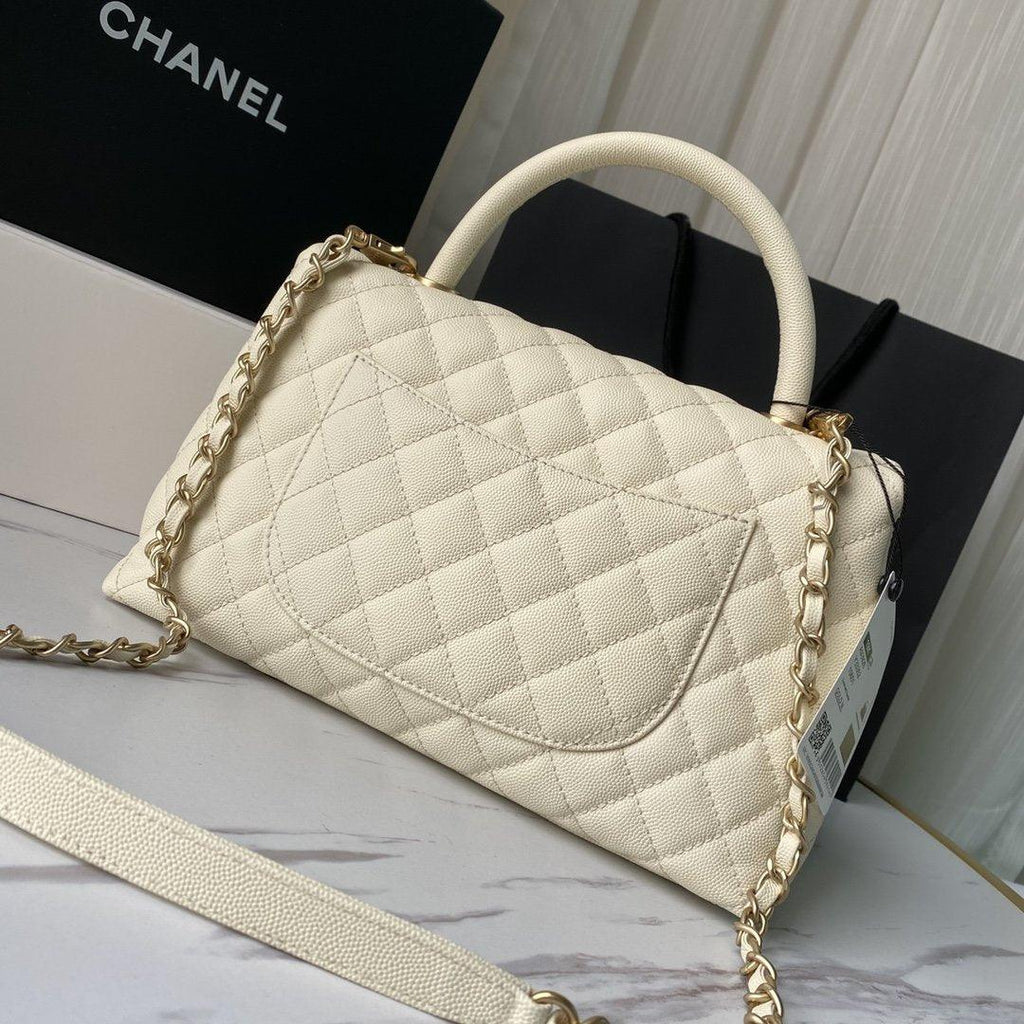 Flap Bag with Top Handle - White — view 2