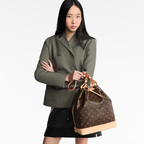 LV Noé Monogram Canvas Bucket Shoulder Bag with Leather Trim and Drawstring Closure - Brown — view 5