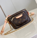 LV Mini Bumbag Monogram Canvas Crossbody Belt Bag with Chain Strap and Leather Trim - Black — view 7