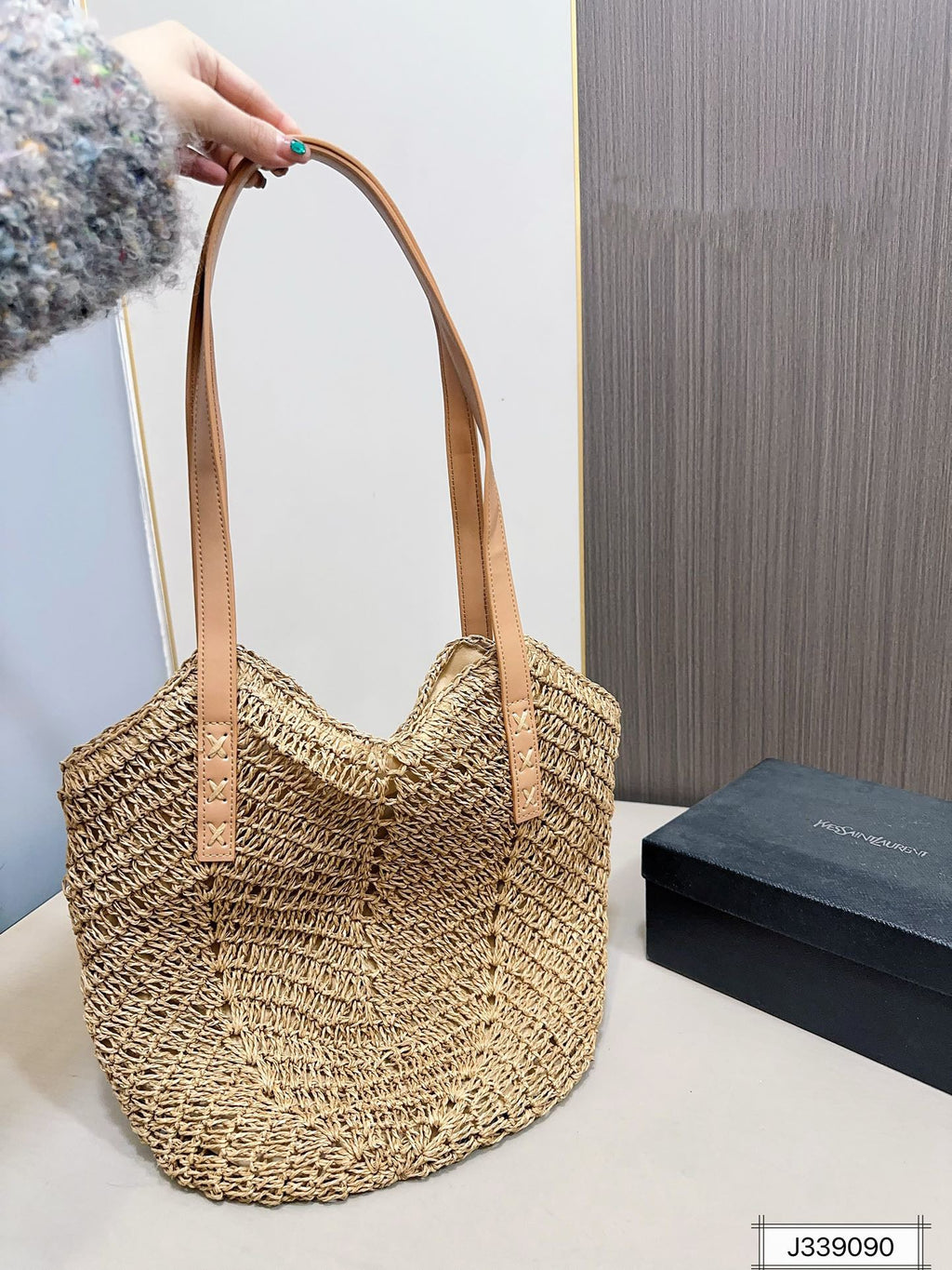 YSL Saint Laurent Vacation Casual Raffia Woven Tote Bag — view 6
