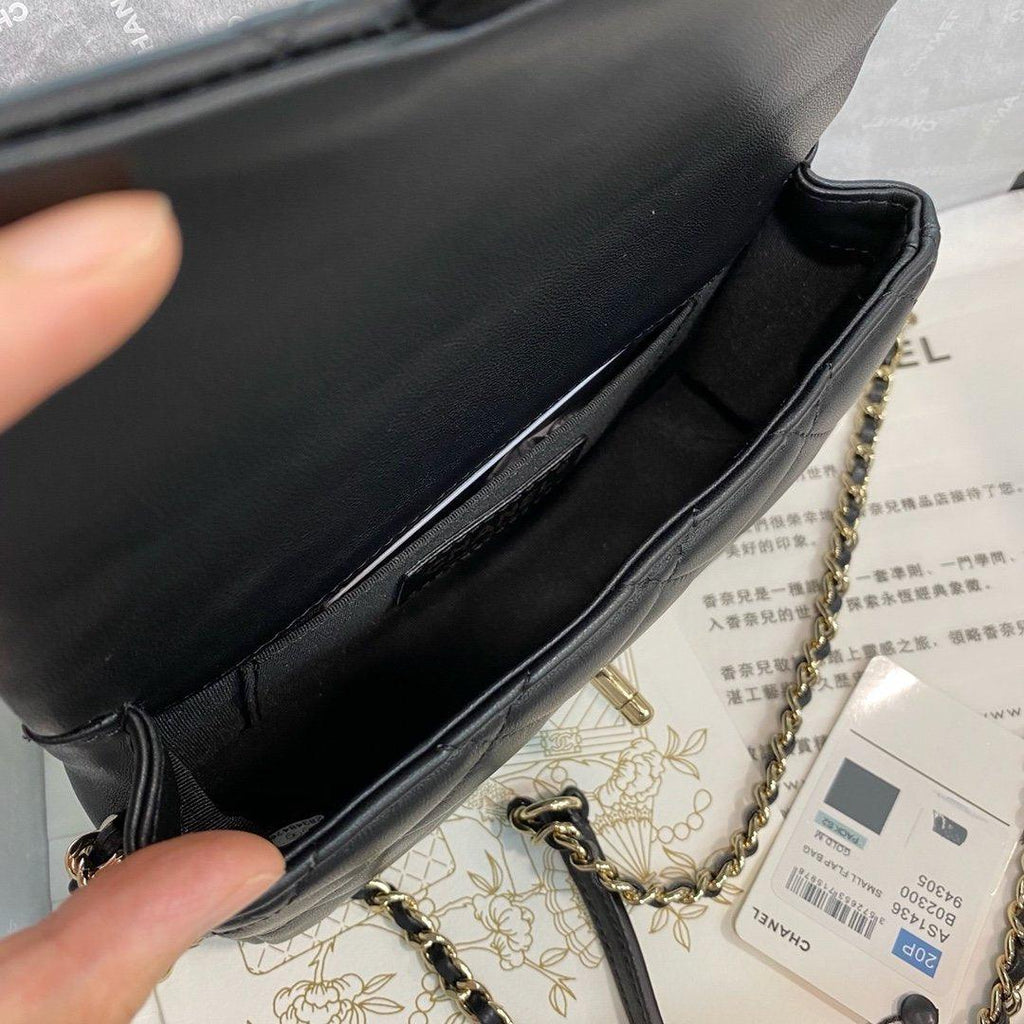Chanel Pearl Logo Strap Flap Bag Black — view 6