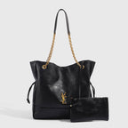 YSL Jamie 4.3 Large Pochon Leather Tote Bag - Black — view 1