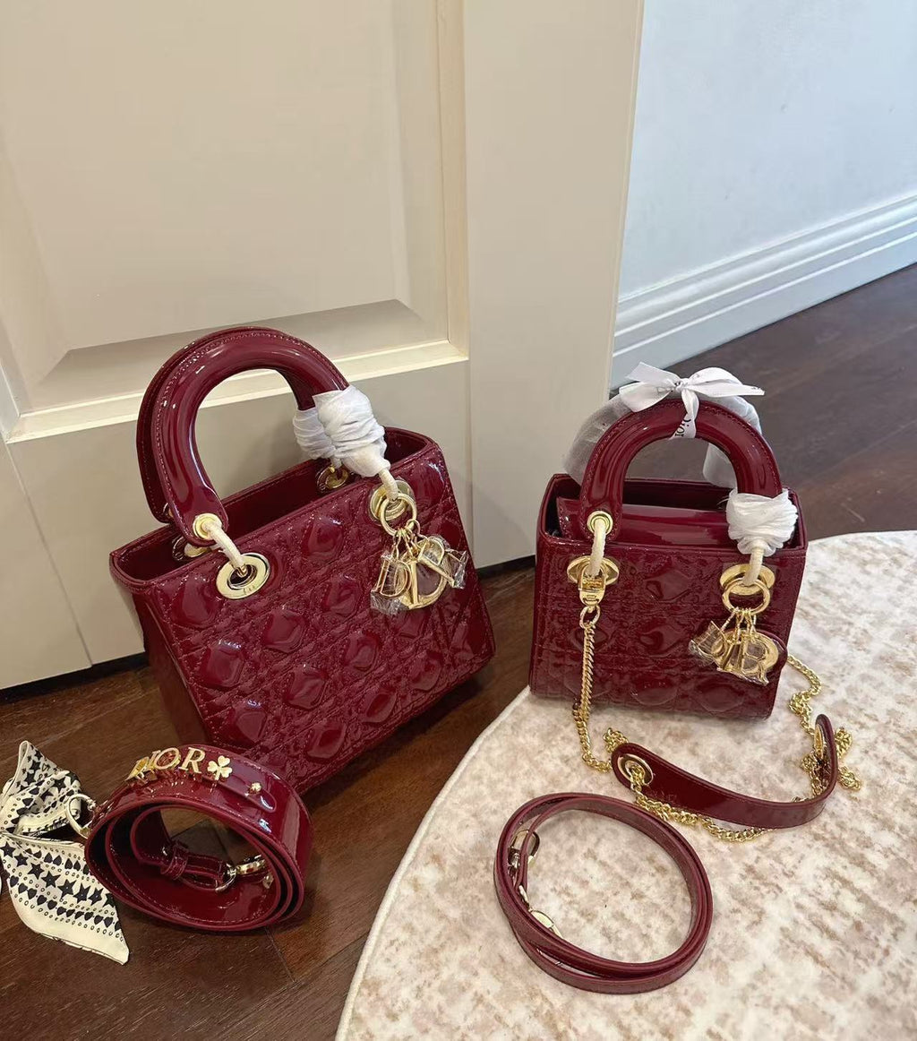 Lady Dior Burgundy Leather Bag — view 4