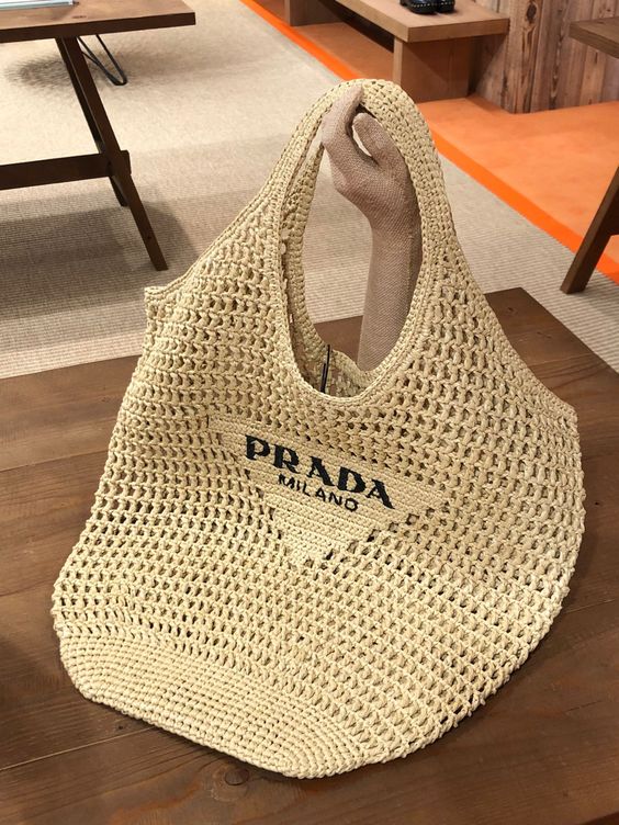 Prada Raffia Tote Bag-Khaki — view 4
