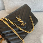 YSL Cassandre Envelope Chain Wallet Black Grain Leather Golden Hardware 19 cm — view 2