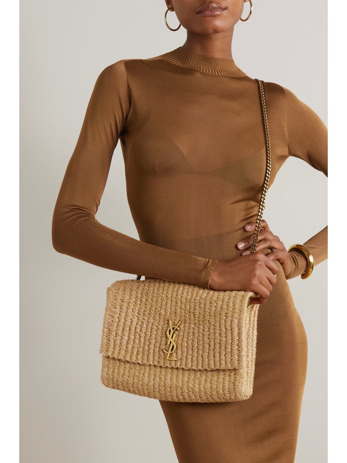 YSL Saint Laurent Kate Medium Raffia Shoulder Bag — view 1