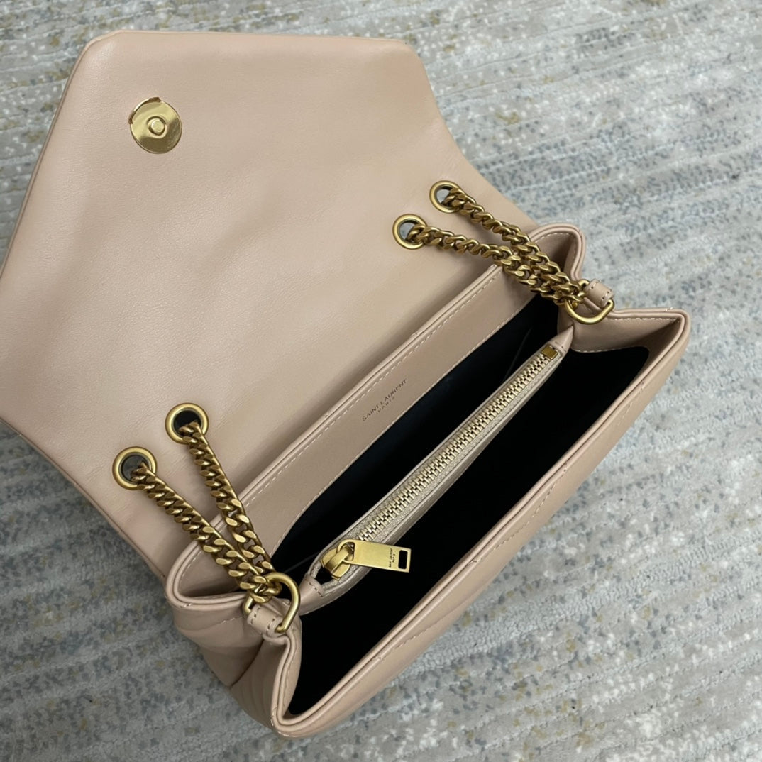 YSL Small Loulou 23 Beige Leather Gold Shoulder Bag — view 3