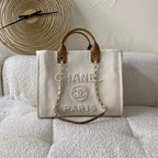 Chanel Pearl Deauville Tote Bag in Beige - White — view 2