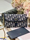 Dior Bobby Wallet On Chain East West Blue Oblique Jacquard — view 7