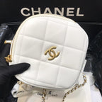 Chanel Runway White Lambskin Leather Diamond Cut Bag Gold Chain — view 2